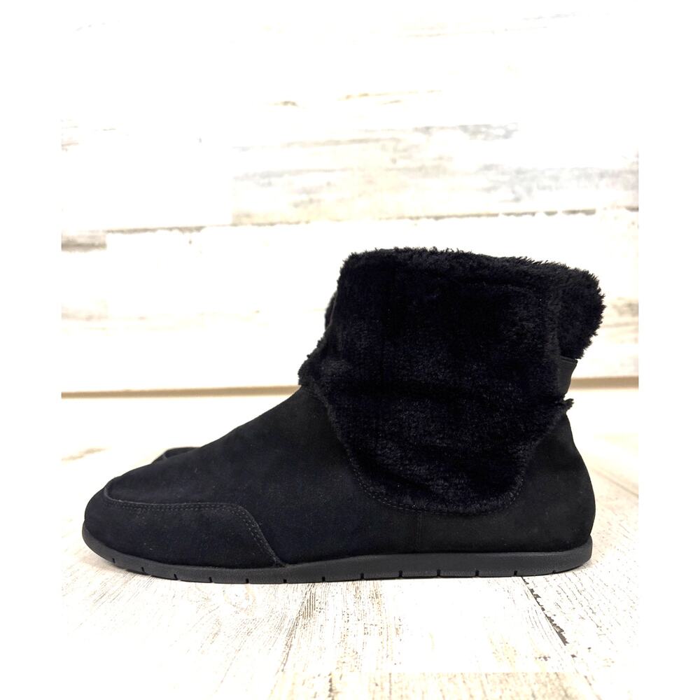 Vionic Womens 10 Black Suede Maizie Faux Fur Slipper Bootie Casual